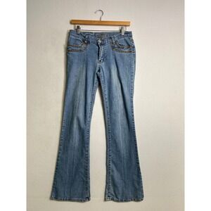 Y2K Boho Funhouse Vintage Womens Size 9 Blue Embroidered Flare Jeans